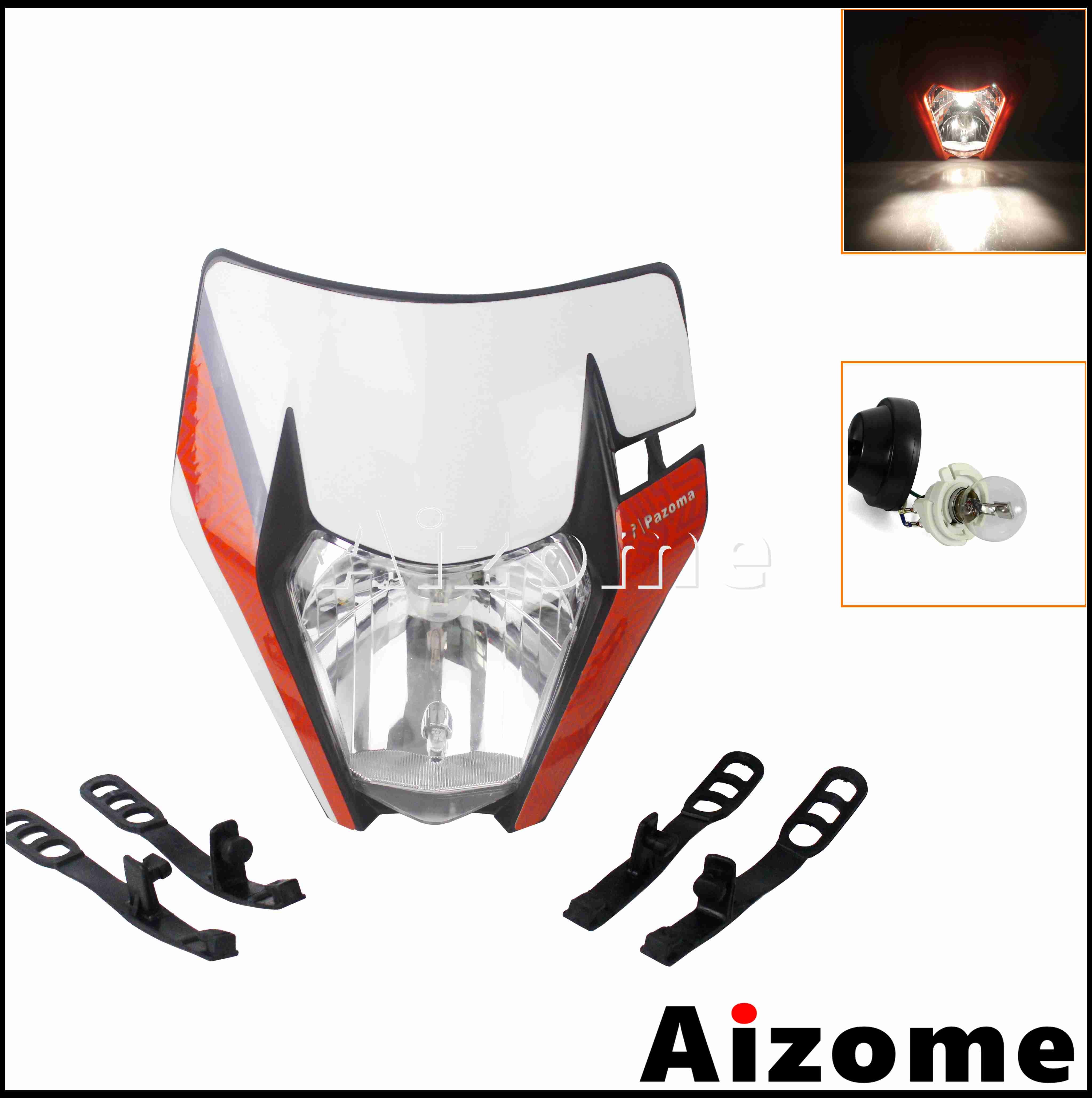 Feu avant Orange à LED E8, éclairage d'endurance pour Honda, Suzuki, Yamaha EXC, SX, XCW, CRF, XR, WR, Six jours: black 324 bulb