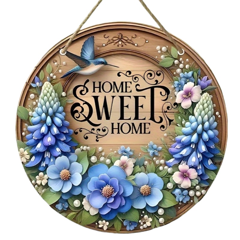 Vintage Home es un dulce letrero circular de madera colgante, adecuado para el hogar, la sala de estar, el jardín, la habitación, la decoración del porche,: 40 x 30 cm / Dorado