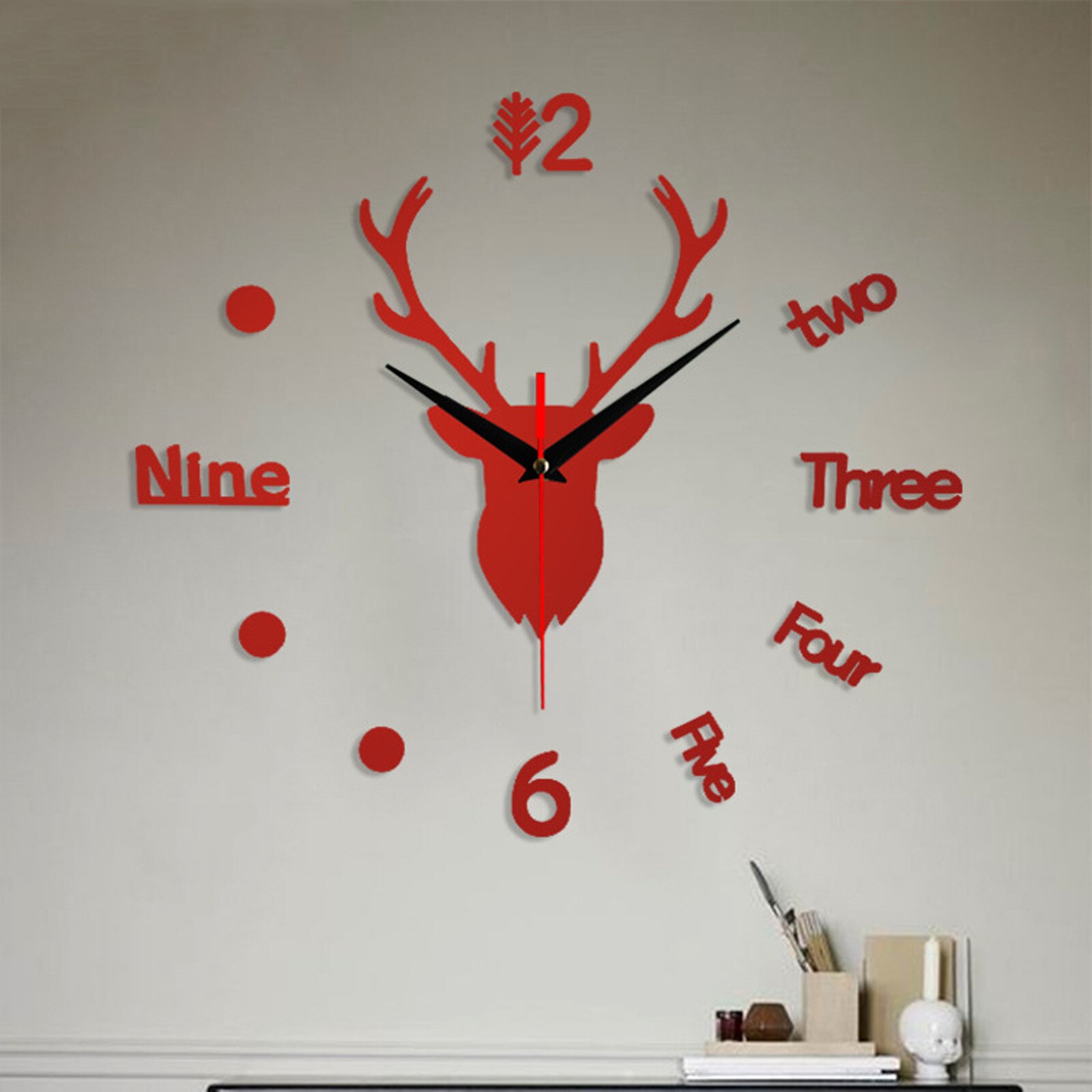 3d Wall Clock Mirror Wall Stickers Deer Head Diy Large Wall Clock Quartz Watch Art Decal Sticker Living Home Decor