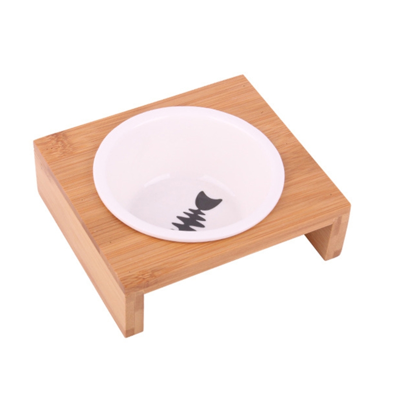 Comederos de cerámica para perros y gatos, cuencos antideslizantes de , vajilla de bambú, cuenco de agua y comida para mascotas: 1