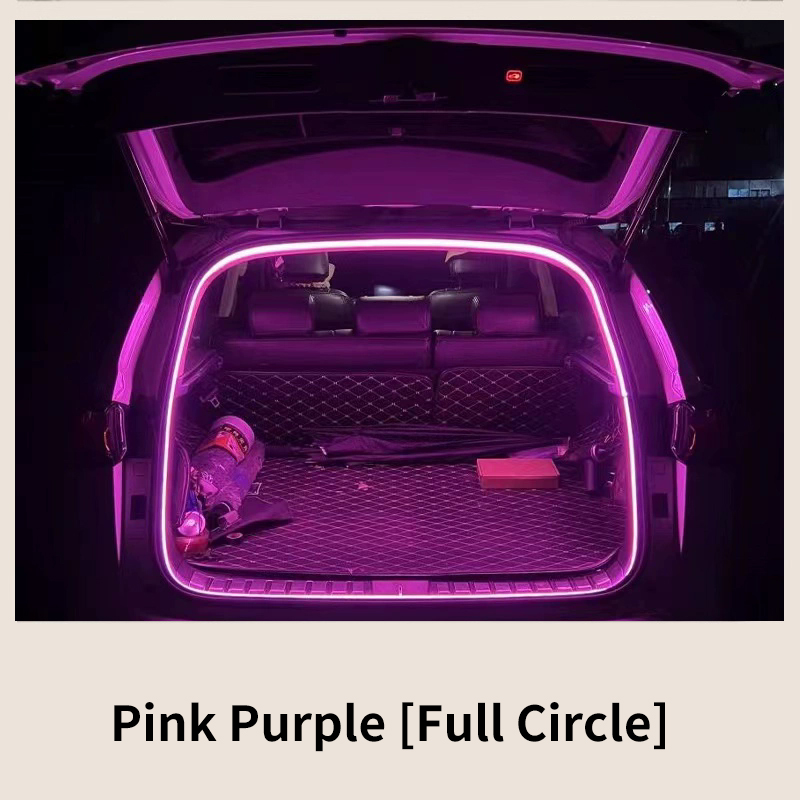 Iluminación de maletero de alto brillo para coche, luz ambiental, decoración interior, cableado LED, tira de luces para puerta trasera con detección automática sin cables: Rosa