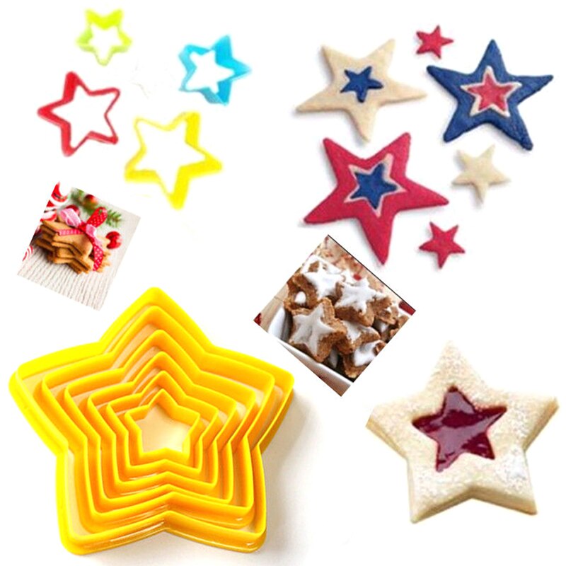 6 Stks/set Kerstboom Cookie Cutter Stars Vorm Taart Biscuit Cutter Mold