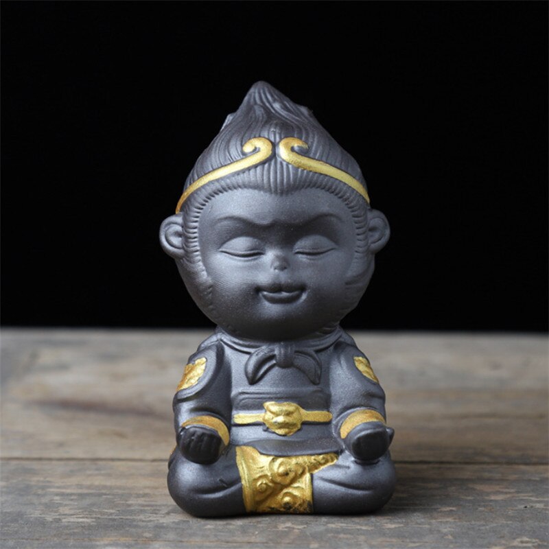 Ceramic Animal Statue Fish Tank Landscape Figurines Monkey King Ornament Tea Pet Home Decoration Accessories Car Craft: D