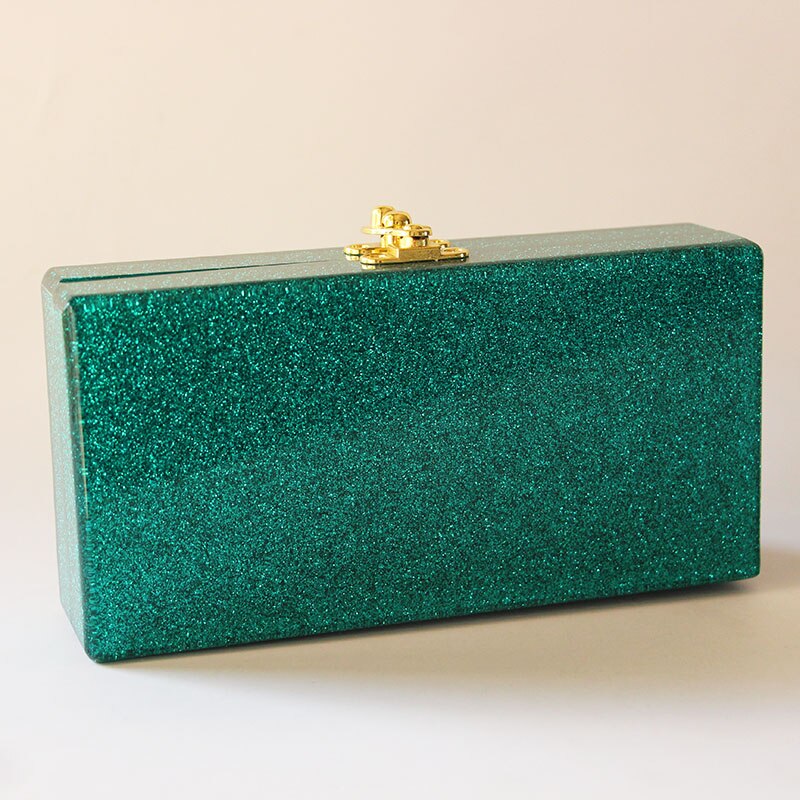 Pochette à paillettes vertes 18x9 CM, boîte acrylique faite à la main à la , sacs de soirée de mariée, plage d&#39;été, Mini boîte à rabat miroir