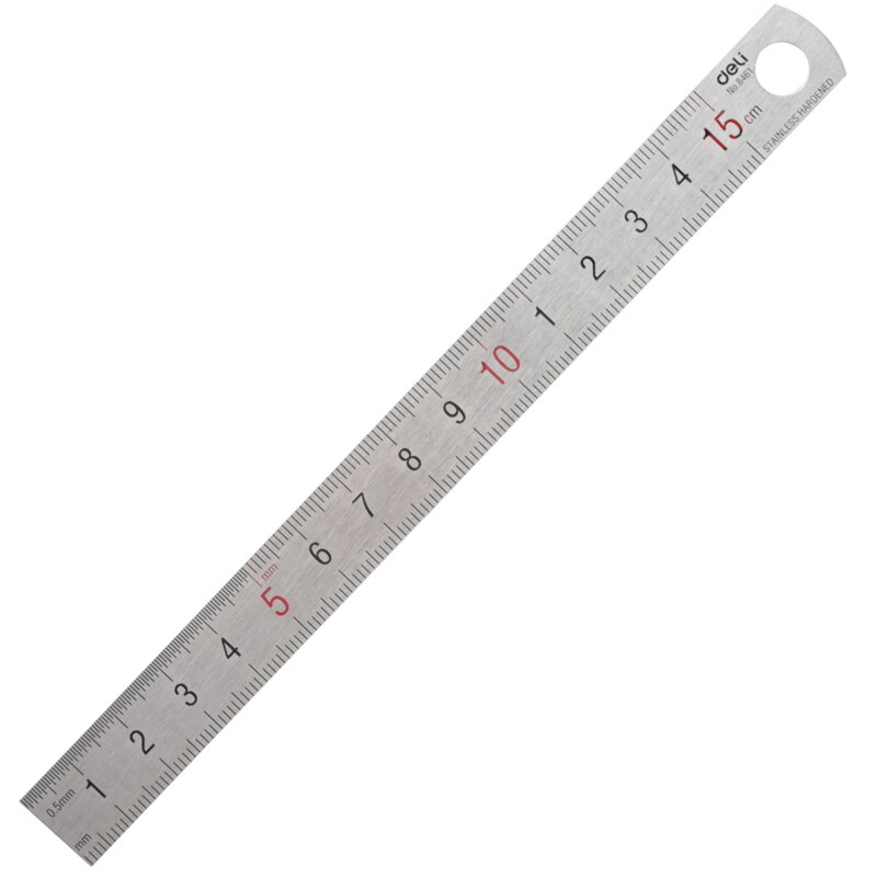 DELI Stainless Steel Straight Ruler Precision 15-30CM Flat Thick Metal Measuring Scale Tools Office Supplies: 15CM