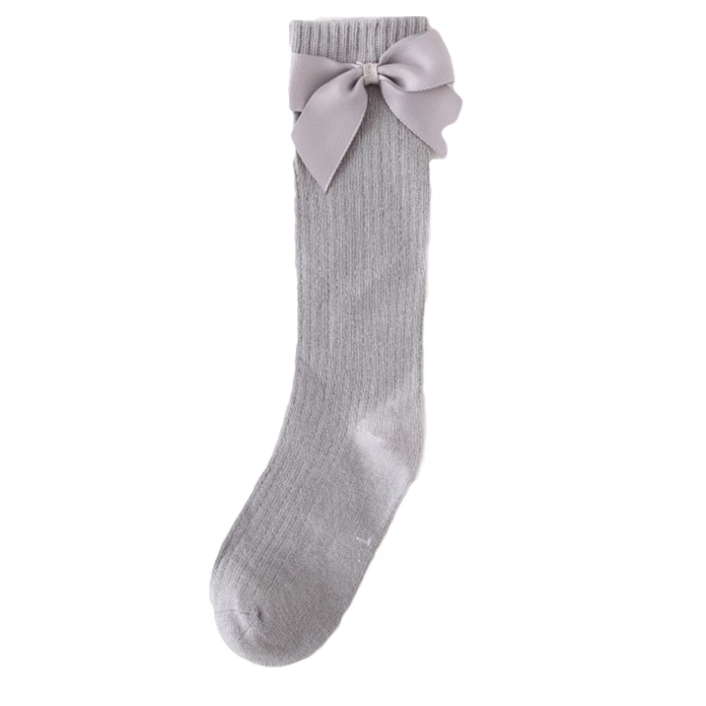 Baby Meisjes Boog Sokken Effen Kleur Katoenen Sokken Ademend Lange Buis Sokken Voor Meisjes 1-8 Jaar: Grijs / 6-8 Years