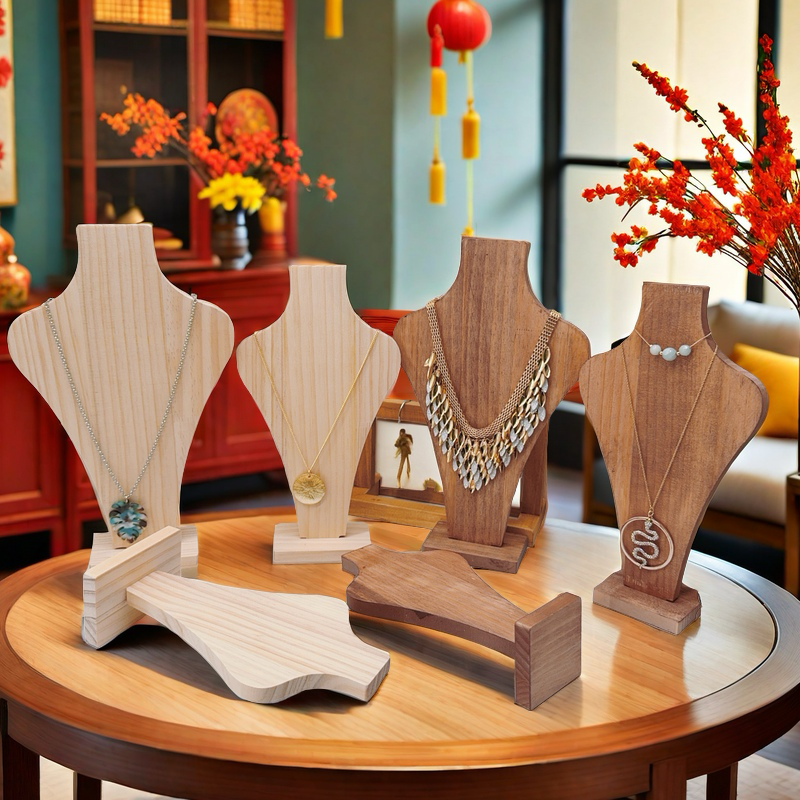 Maniquí de madera para collar, colgante, cadena, joyería, busto, soporte de exhibición para cuello, tipo jarrón, colgante para collar, escaparate