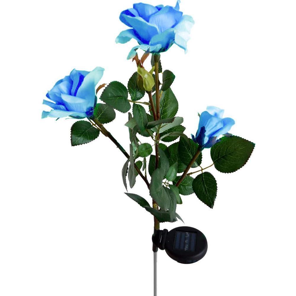 3 Heads Solar Rose Light LED Flower Lawn Stake Lamp Decoration Yard Garden For Home Outdoor Waterproof Path O3P4: Blue