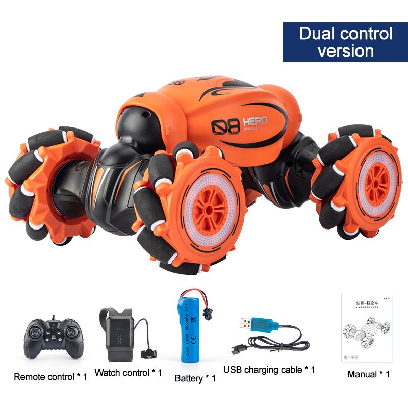 Pickwoo 1:16 4WD Radio Gebaar Inductie Muziek Licht Afstandsbediening Twist Hoge Snelheid Rc Auto Stunt Off Road Drift Voertuig model: Orange 2 Remote