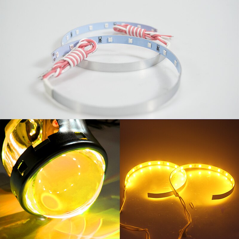 Projecteur de voiture yeux du diable, 2 pièces, lentille de projecteur 2.5-3.0 pouces 3528 15SMD LED DRL DC12V blanc rouge mauvais œil: Yellow