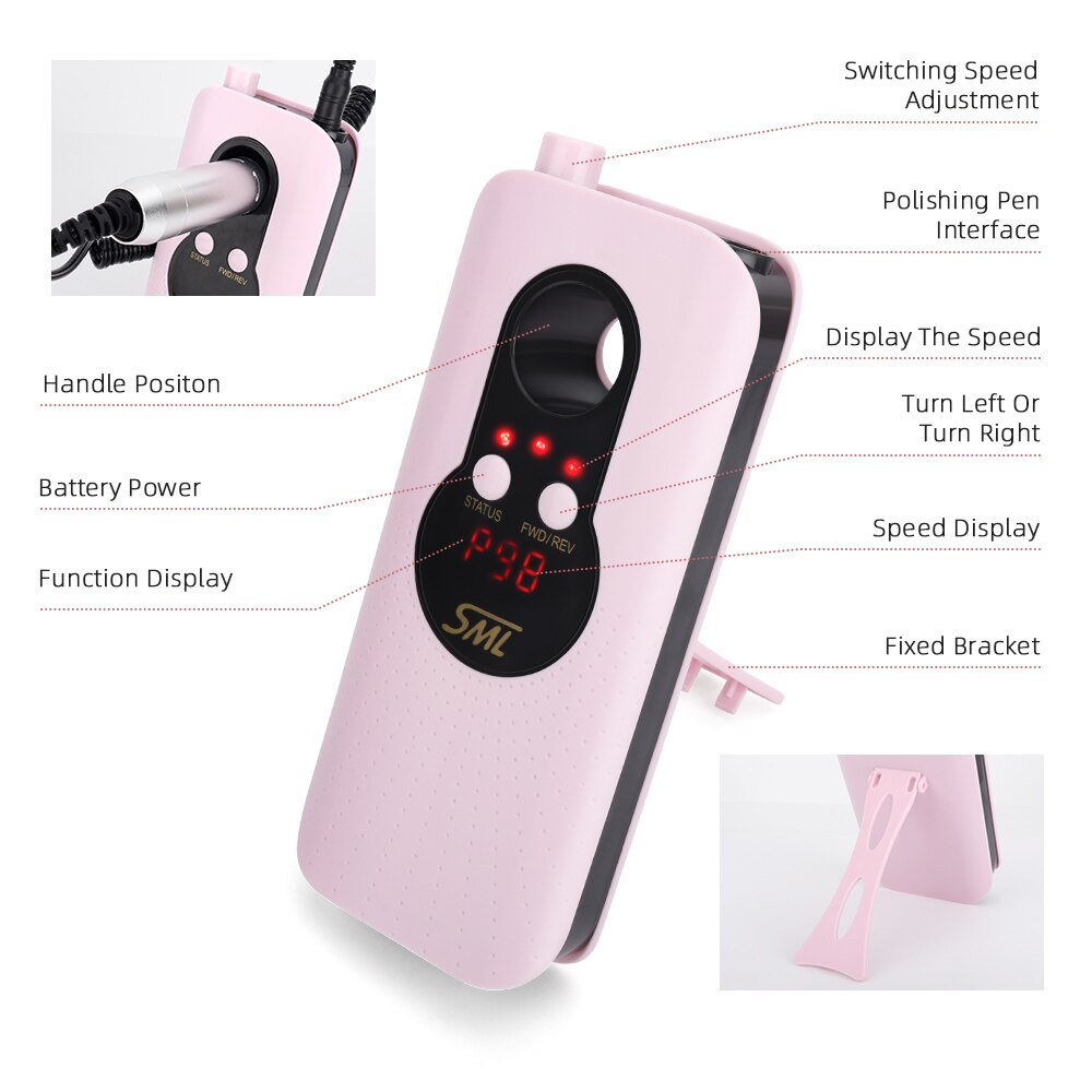 Professionelle 35000rpm Nagel Bohrer Maschine Wiederaufladbare Tragbare Manikübetreffend Pedikübetreffend Bohrer einstellen Gel Häutchen Entferner mit Bohrer