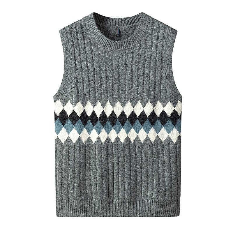 Huncher strikket sweater vest herre efterårs strik ærmeløs sweater koreansk harajuku patchwork sorte sweatere veste herre: Grå vest / Asiatisk-xl