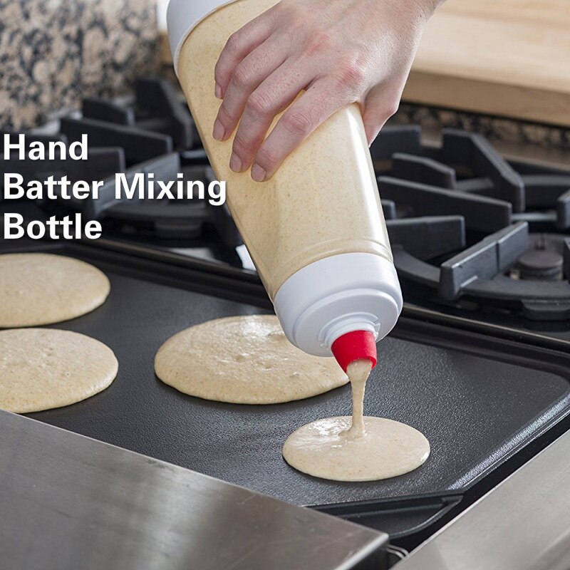 1000Ml Pannenkoek Beslag Mengen Fles Squeeze Fles Huishouden Keuken Hand Beslag Mengen Fles Pp + Silicone + 304 Roestvrij staal