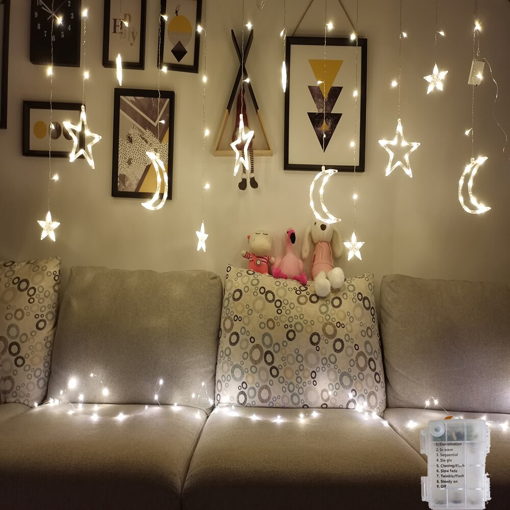 Guirlande lumineuse LED pour rideau de fées, en forme d'étoile, de lune, pour noël, pour la maison, pour une fête de mariage, pour le jardin, avec piles AA: Warm AA