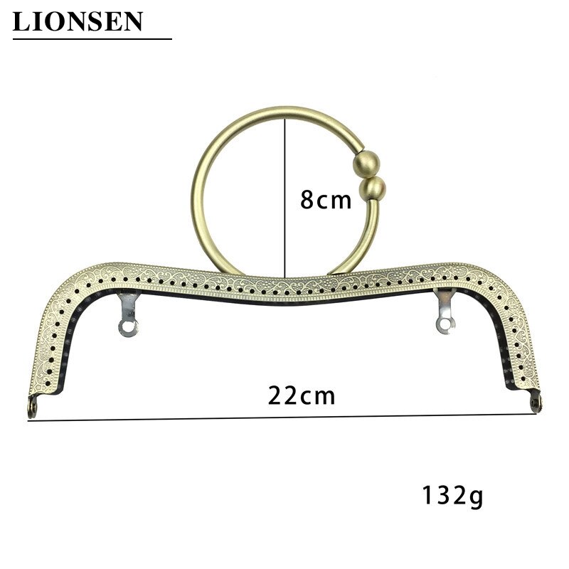 Lionsen 1 st 22cm metallväska ram kiss spänne låsring handtag m form för pysselväska handtag pysselväska tillbehör: Brons