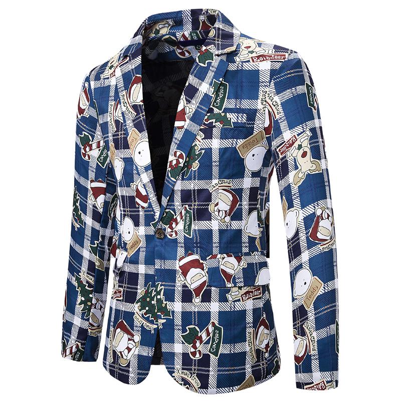 Kerst Kleding Mannen Blazers Causale Afdrukken Kerstman Etentje Blazers Slim Fit Plus Size Sneeuwpoppen Snoep Jassen: Christmas Blazer Men / L