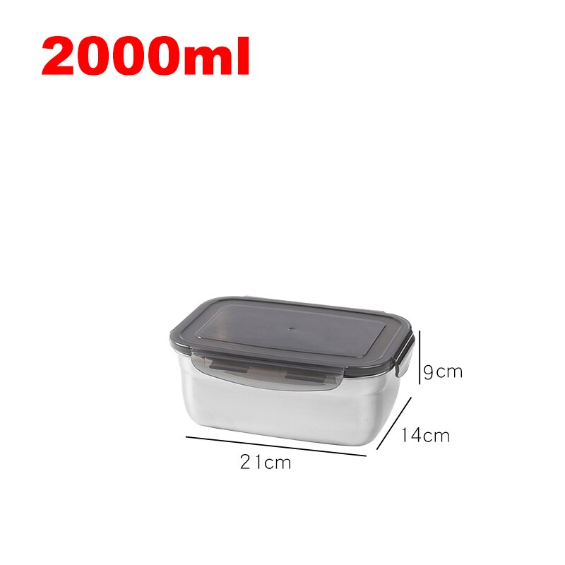 0.39- 3.7L Kids School Bento Box Rvs Afdichting Lekvrij Picknick Voedsel Container Metalen Draagbare Reizen Lunchbox Dining: 2000ml- Rectangle