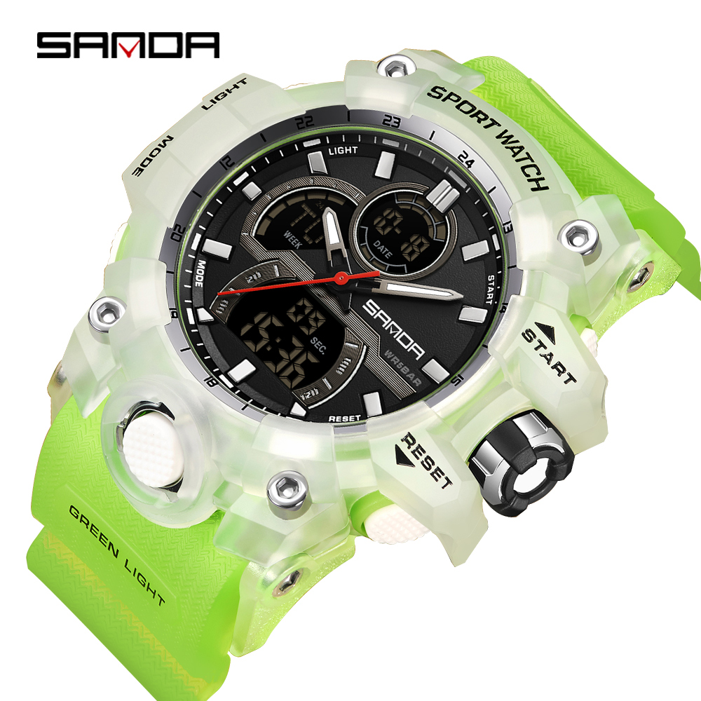 SANDA-reloj electrónico con luz nocturna para hombre, cronógrafo multifuncional con pantalla Dual, resistente al agua, Ideal para deportes al aire libre, a la , 6198, 2024: Grey