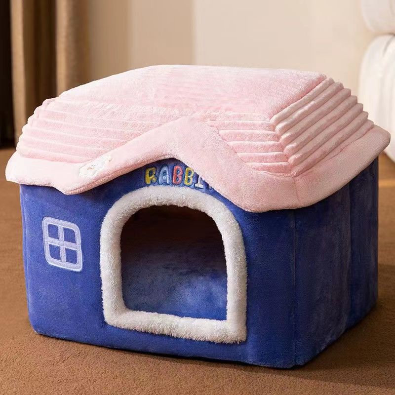 Cute Pet House with Foldable Soft Pet Bed Detachable Washable Pet Castle Suitable for Small Medium-sized Dogs and Cat Cave Nests: M / Blue