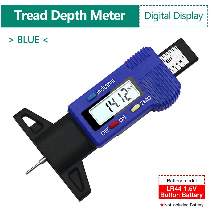 Digital Car Tyre Tire Tread Depth Gauge Meter Auto Tire Wear Detection Measuring Tool Caliper Thickness Gauges Monitoring System: Blue