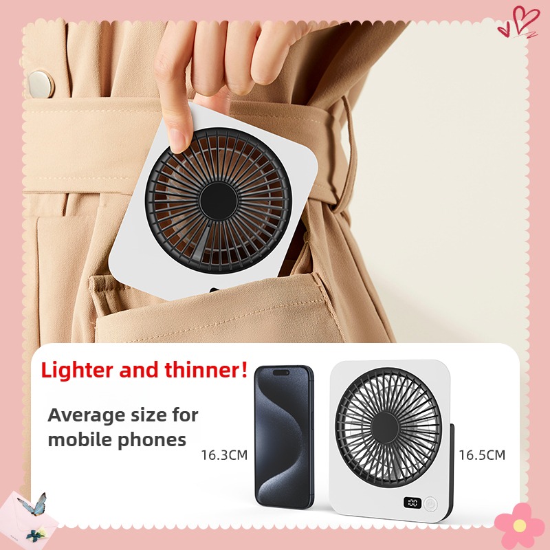 3CM Ultrathin Desk Fan Portable USB Rechargeable Fan 180° Wide Angle Folding Fans With Power Display 5 Speeds Quiet Table Fans