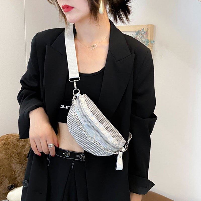 Punk bum bolsa de cristal bling diamante sacos da cintura para as mulheres fanny packs cinto saco splice crossbody sacos para peito bolsa cintura packs