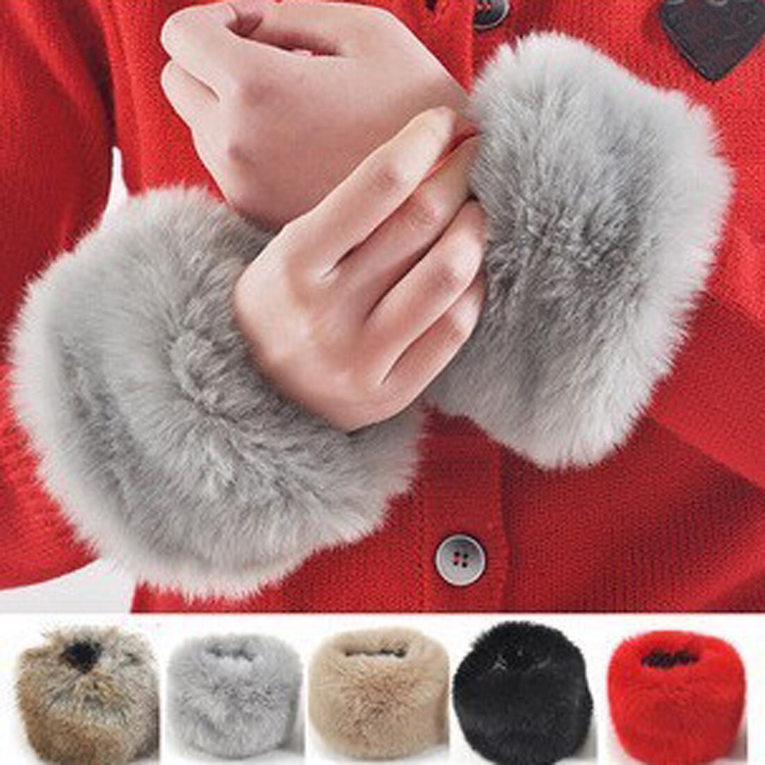 1 par kvinder vinter varm imiteret pels elastisk håndledsslag på manchetter armvarmer plys håndledshandsker ærme manchetbetræk armbånd