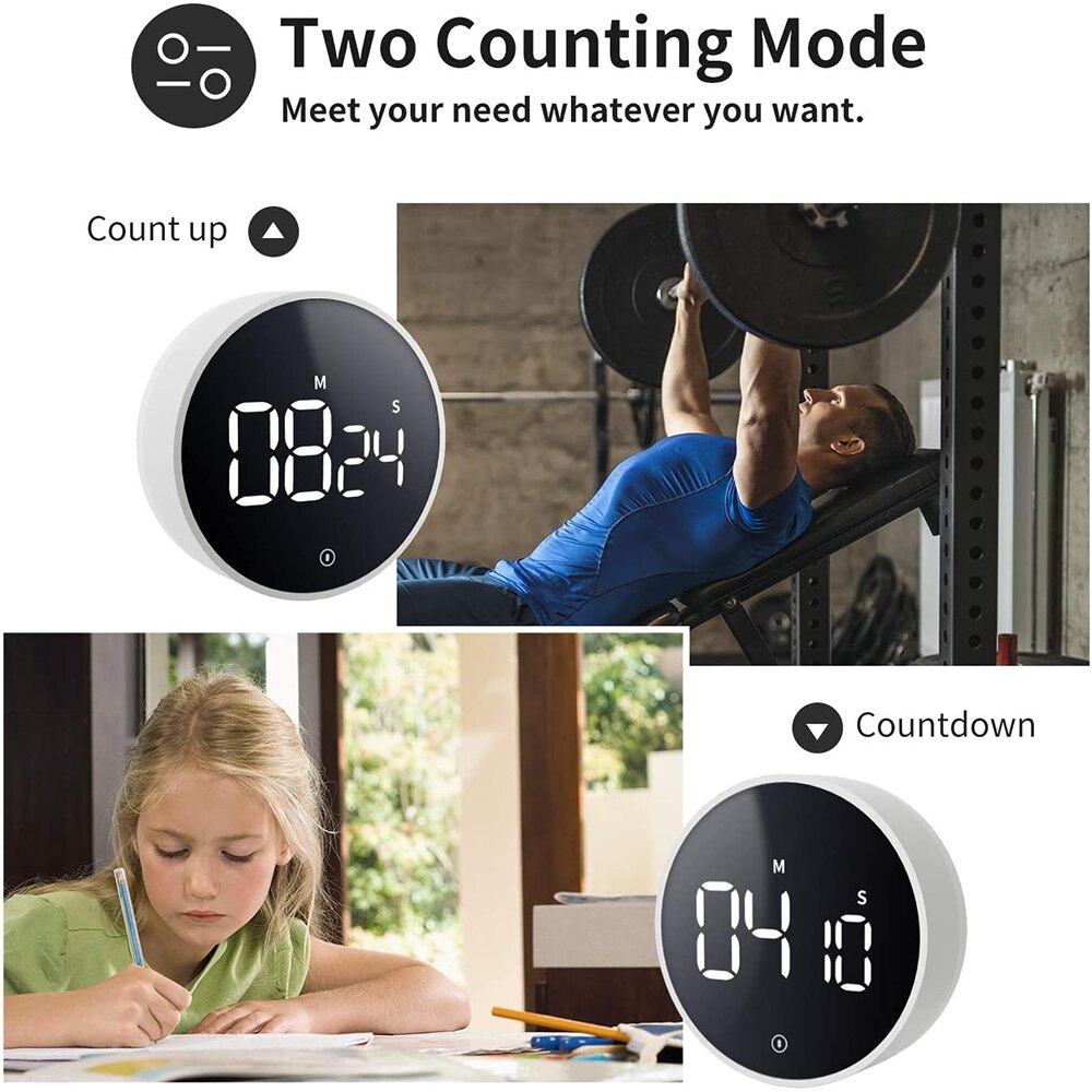 Magnetic LED Digital Timer Electronic Countdown Alarm Clock Kitchen Timers for Cooking Study Stopwatch Shower Mechanical Counter