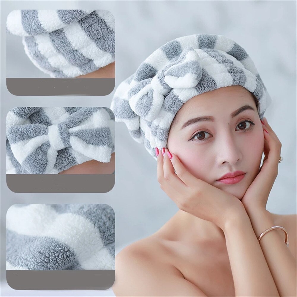 Gorro de microfibra de secado rápido, para el pelo turbante, toalla envolvente con lazo para Spa, gorro de ducha grueso, accesorios para el baño