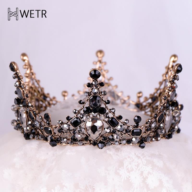 Vintage Black Crowns Crystal Rhinestone Tiara Queen Princess Crown Wedding Hair Jewelry Accessories Girls Hair Ornaments