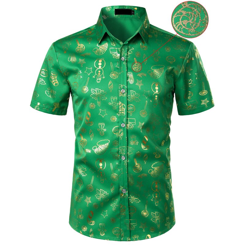 Zwarte heren kerstoverhemd casual slim fit kerstprint heren overhemden korte mouwen overhemd met knoopjes chemise heren top blouses: Groente / Amerikaanse maat m