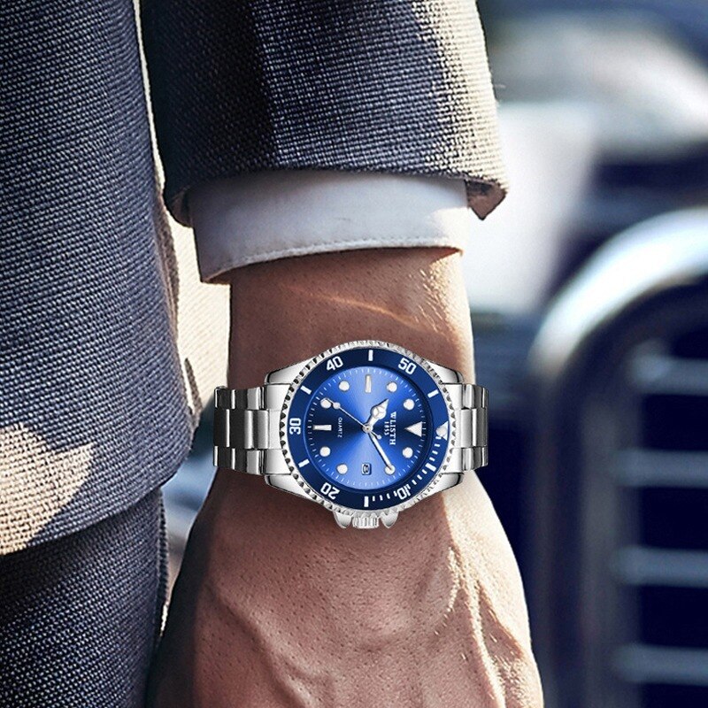 Ananke-reloj analógico de acero inoxidable para hombre, accesorio de pulsera de cuarzo resistente al agua con calendario, complemento Masculino de de lujo con estilo informal, perfecto para