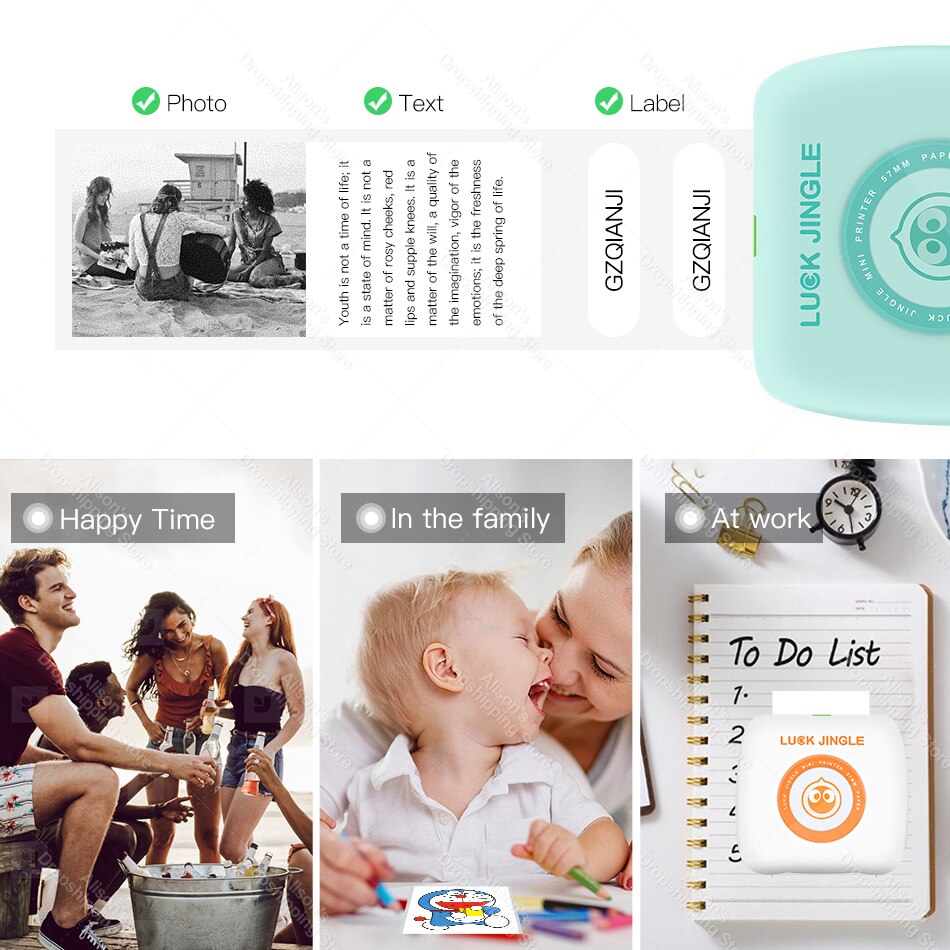 Pocket Photo Printer 304Dpi Draagbare Bluetooth Printers Foto Thermische Draadloze Printer Werk Op Android Ios Telefoon Printer