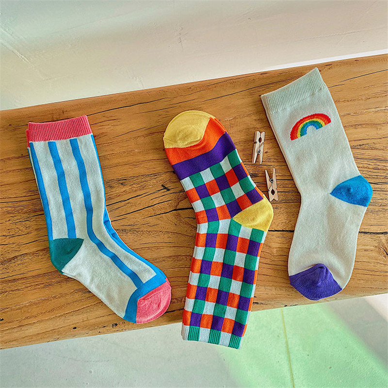 Bambino del bambino di Modo di Arcobaleno Tubo Calzini E Calzettoni Alla Moda Del Cotone Calzini E Calzettoni Per I Ragazzi e Le Ragazze in Stile Americano Europeo Bambini Calzino
