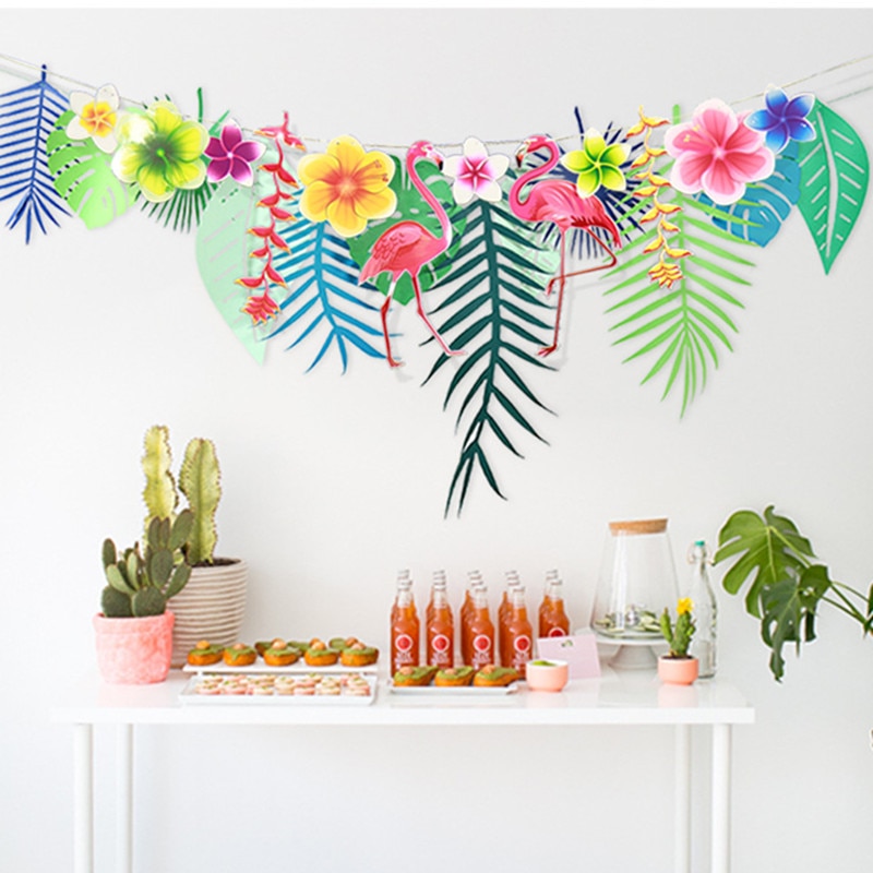 Glücklich Geburtstag Tropische Kokosnuss Blätter Girlande Flamingo Banner Flagge Erste Brithday Kinder Party Weihnachten Hochzeit Partei Liefert
