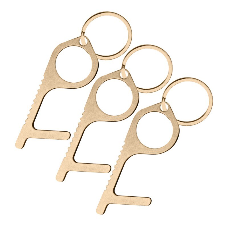 Convenient Portable Alloy Press Elevator Tool Hygiene Hand Brass EDC Door Opener No-Touch Open Door Tool Handle Key Ring 3: J3