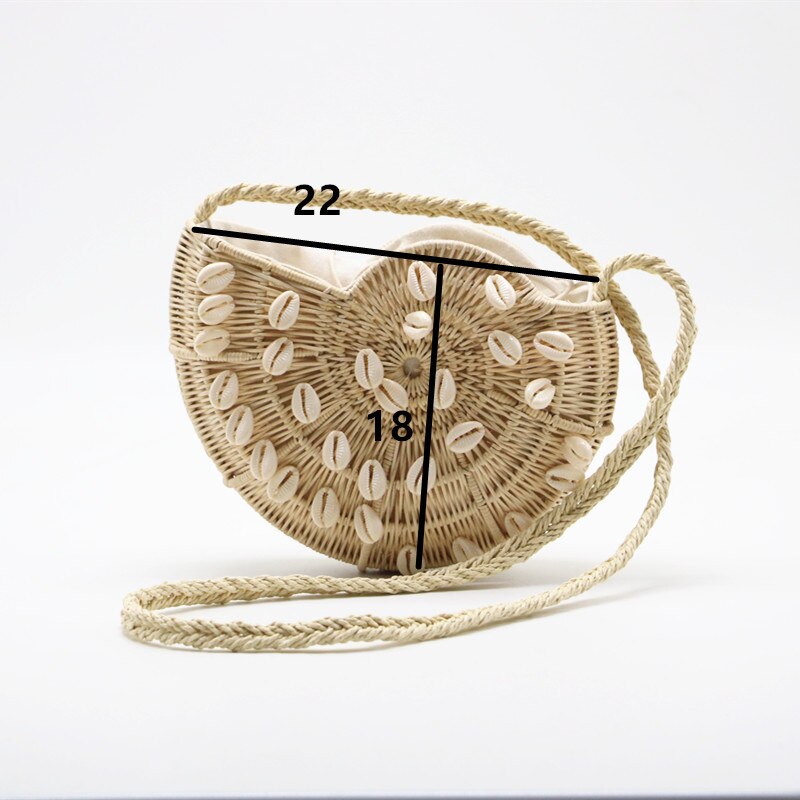 Bolso de hombro para chicas hecho a mano con cubierta tejida de verano, bolso de playa con detalles trenzados de mimbre para chicas, mensajero tejido de concha a la
