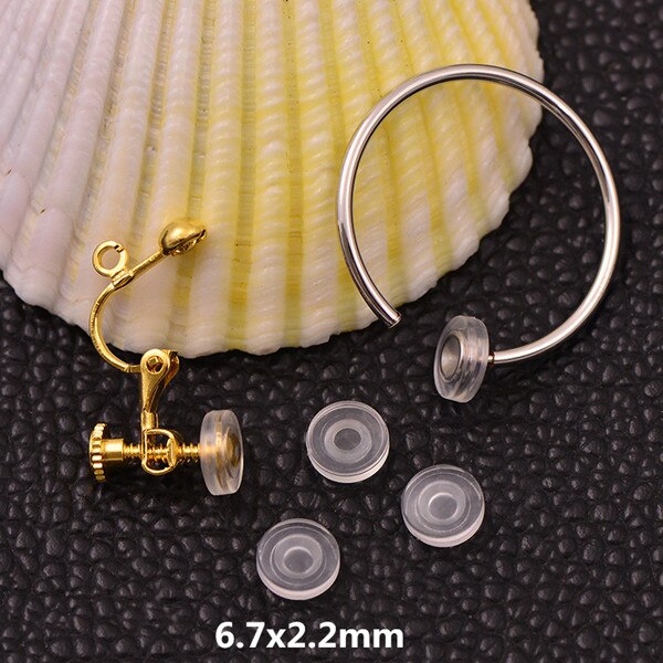 50 stks/partij 4 Size Earring Pads Siliconen Comfort Oorbel Kussens Rubber Back Ronde Oor Inpluggen Geblokkeerd voor Clips op Oorbellen: 6.7x2.2mm