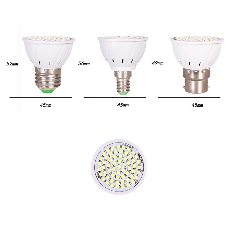 E27 Lampada LED Spotlight Bulb B22 220V Bombillas LED Lamp 48 60 80 LEDS 2835 SMD Lampara E14 Spot Light Ampoule Indoor Lighting