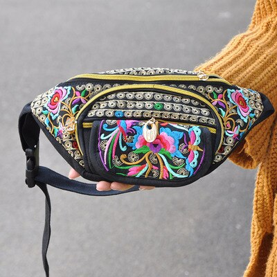 nationalen stickerei frauen einkaufen kleine taille taschen! Nizza Blumen- gestickte Dame taille Packungen Alle-spiel Leinwand Träger: 1