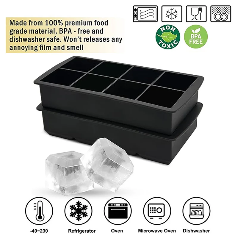 Bandeja para cubitos de hielo de silicona con rejilla 4/6/8, molde grande para cubitos de hielo, fabricante de cubitos de hielo cuadrado, molde para cubitos de hielo reutilizable de alimentaria, molde para hielo de whisky