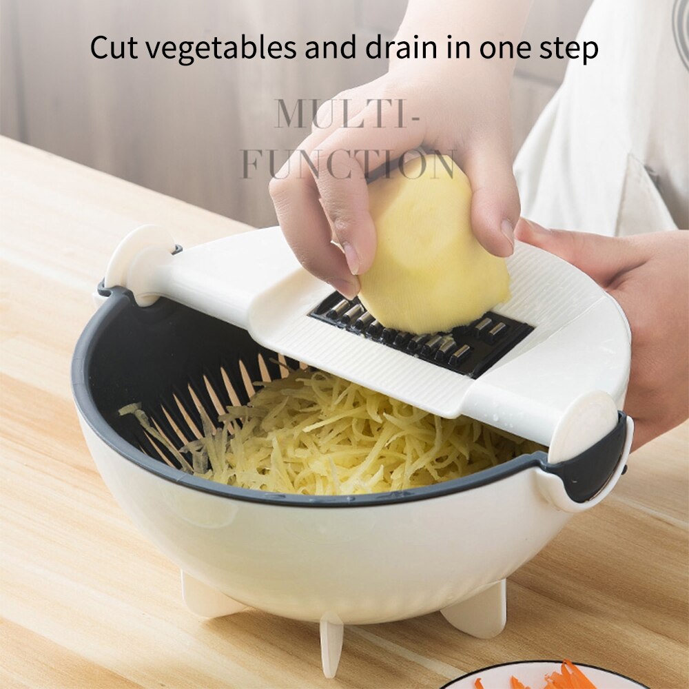Multifunctionele groentesnijder 9 in 1 raspsnijder roterende afvoermand rasp keukengereedschap geraspte en gesneden groenten