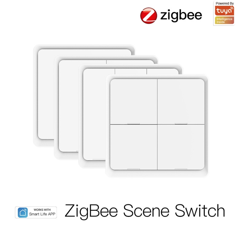 Tuya Home Scene 4-way Switch Panel Used In Conjunction With Zigbee Gateway Wireless Free Stick Button Switch Smart Home