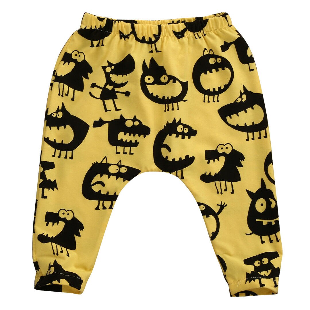 Newborn Baby Boys Girls Pants Bottom Print Leggings Trousers Cotton Long Pants Clothing 0-3Y: Yellow / 12M