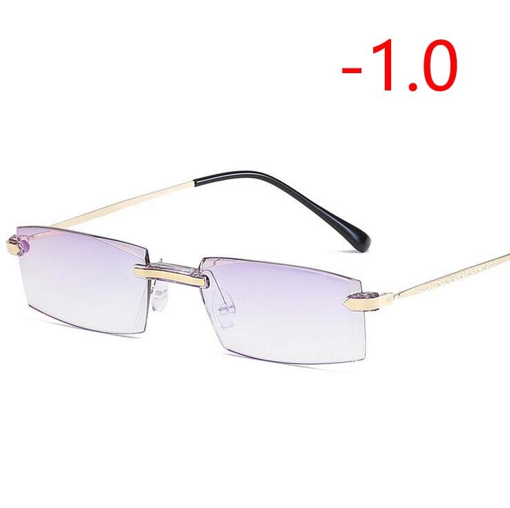 High-grade Coating Frameless Finished Myopia Glasses Women Anti-blue Light Prescription Eyeglasses -1 -1.5 -2 -2.5 -3 -3.5 -4.0: Myopia 100
