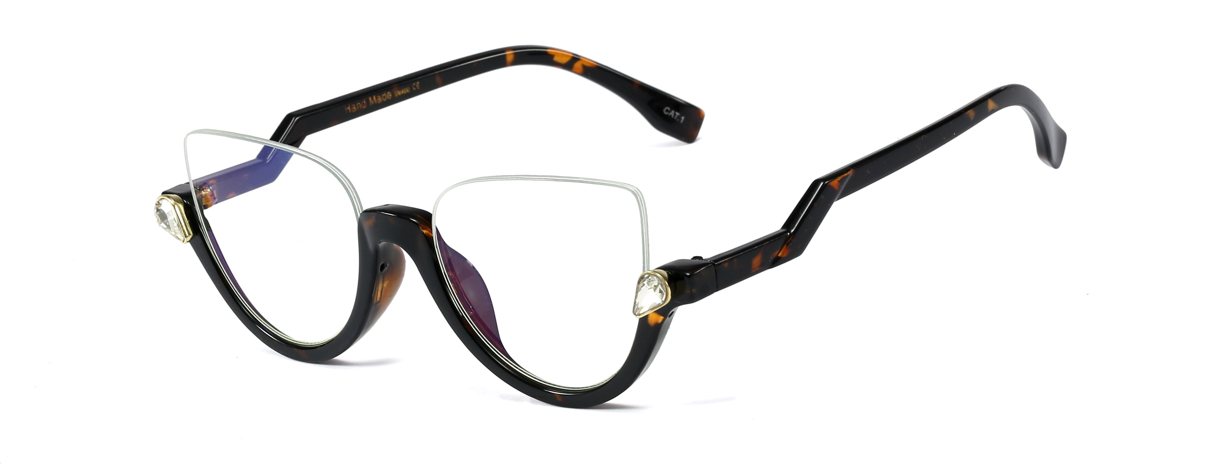 Trendy Glasses Frame Women Half Frame Black Anti Blue Light Eyeglass Frame Luxury Crystal Cleear Glasses Frames Okulary: Leopard