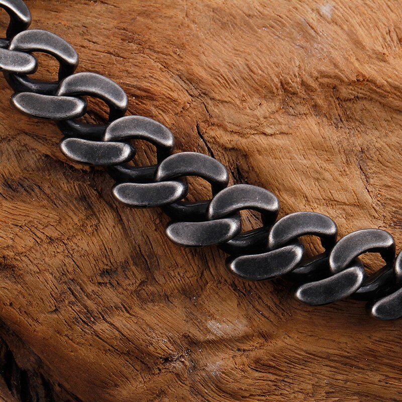 Vintage 15Mm Dikke Zwarte Roestvrij Stalen Armband Voor Mannen Mode Mannen Chain Link Armbanden En Armbanden Sieraden Voor Hem