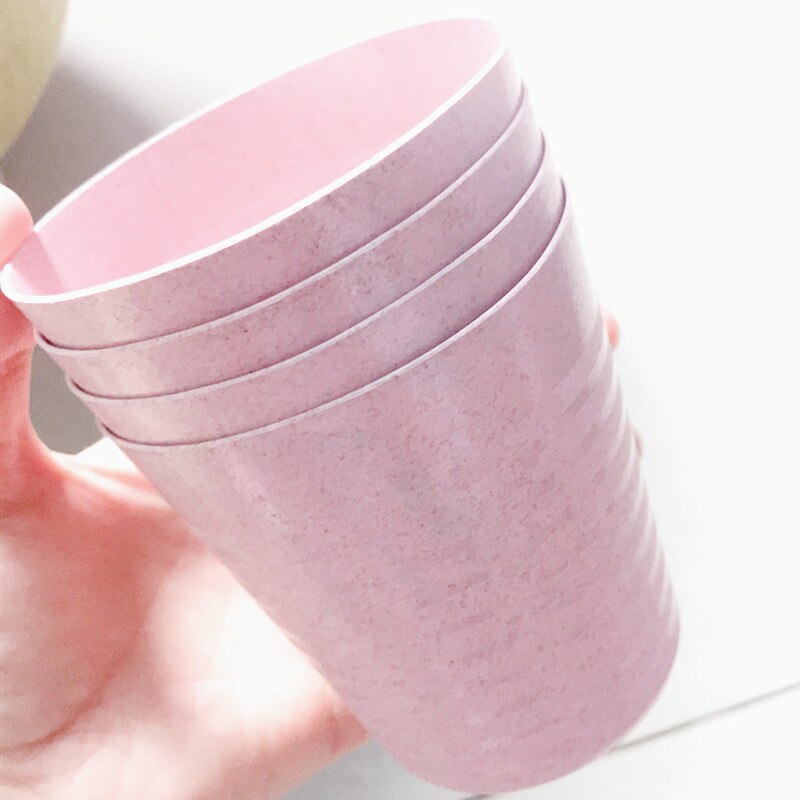 4pcs Pink Kitchen Wheat Straw Tableware Reusable Household Dishware Kids Adult Spoon Fork Cup Salad Soup Bowl Plate