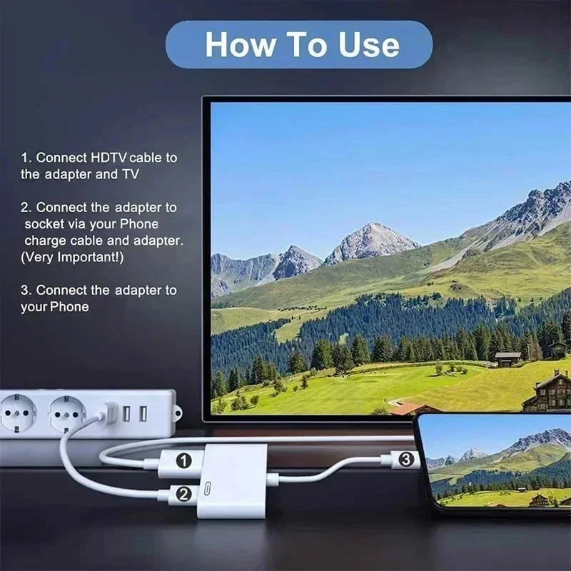 For Lightning to HDMI-compatible Adapter projection cable Audio Sync Screen Connector for iPhone iPod HDTV Display TV Monitors