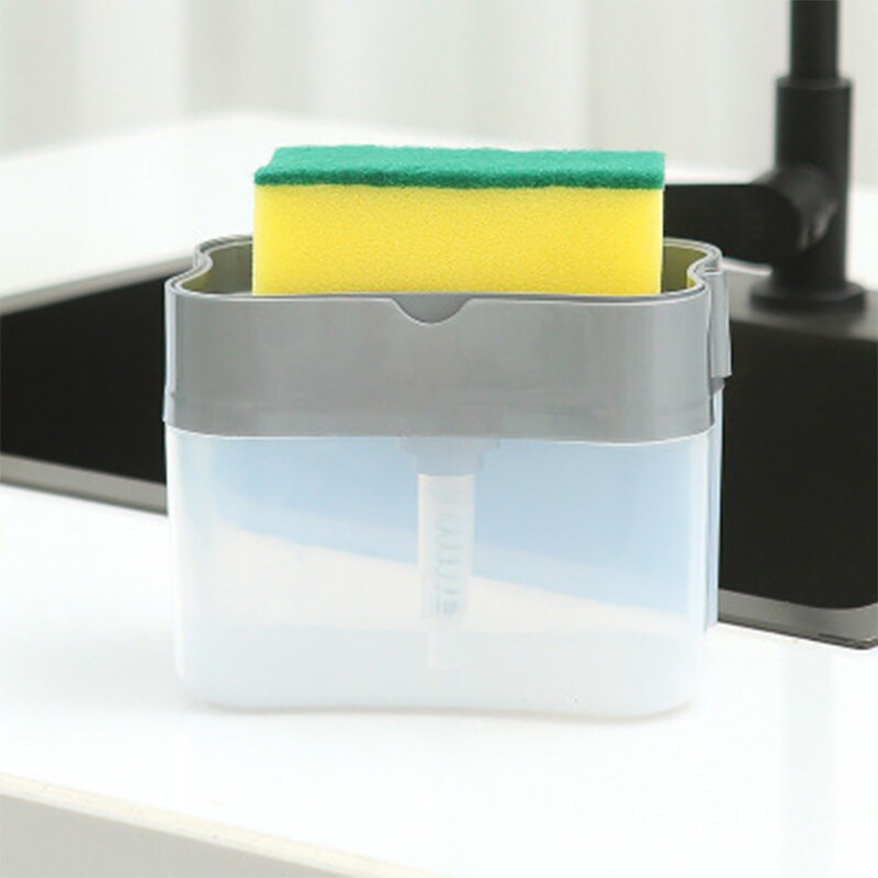 Dispensador de jabón líquido de plástico para cocina, soporte para estropajo, caja de esponjas con dispensador de jabón, limpieza para utensilios de cocina